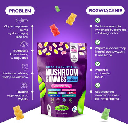Gummies na koncentrację i relaks – Lion’s Mane + Ashwagandha 2500 mg (80 szt.) - Ironfit PL