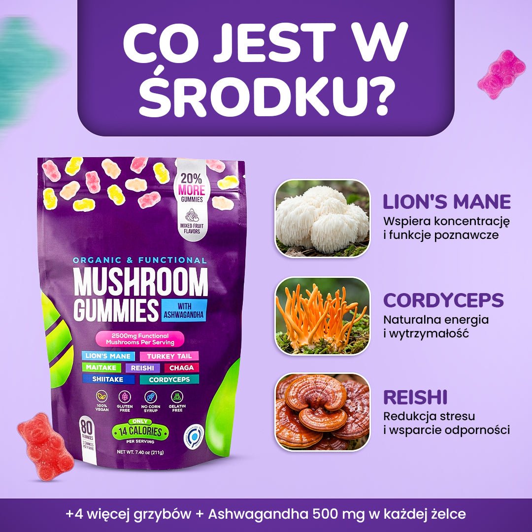 Gummies na koncentrację i relaks – Lion’s Mane + Ashwagandha 2500 mg (80 szt.) - Ironfit PL