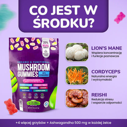 Gummies na koncentrację i relaks – Lion’s Mane + Ashwagandha 2500 mg (80 szt.) - Ironfit PL
