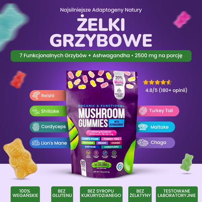 Gummies na koncentrację i relaks – Lion’s Mane + Ashwagandha 2500 mg (80 szt.) - Ironfit PL