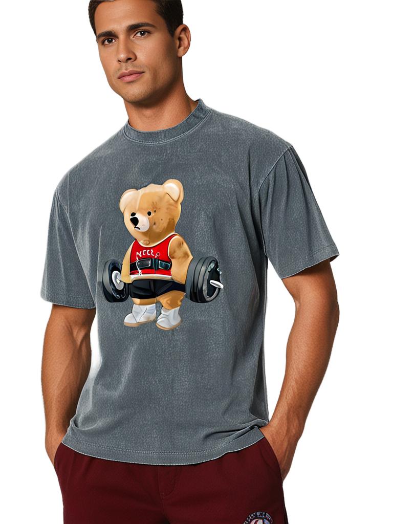 KOSZULKA CUTE BEAR LIFTING MEN'S WASHED - Ironfit PL