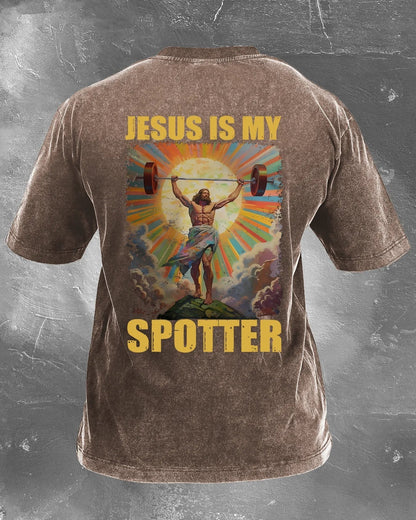 KOSZULKA JESUS IS MY SPOTTER WASHED - Ironfit PL