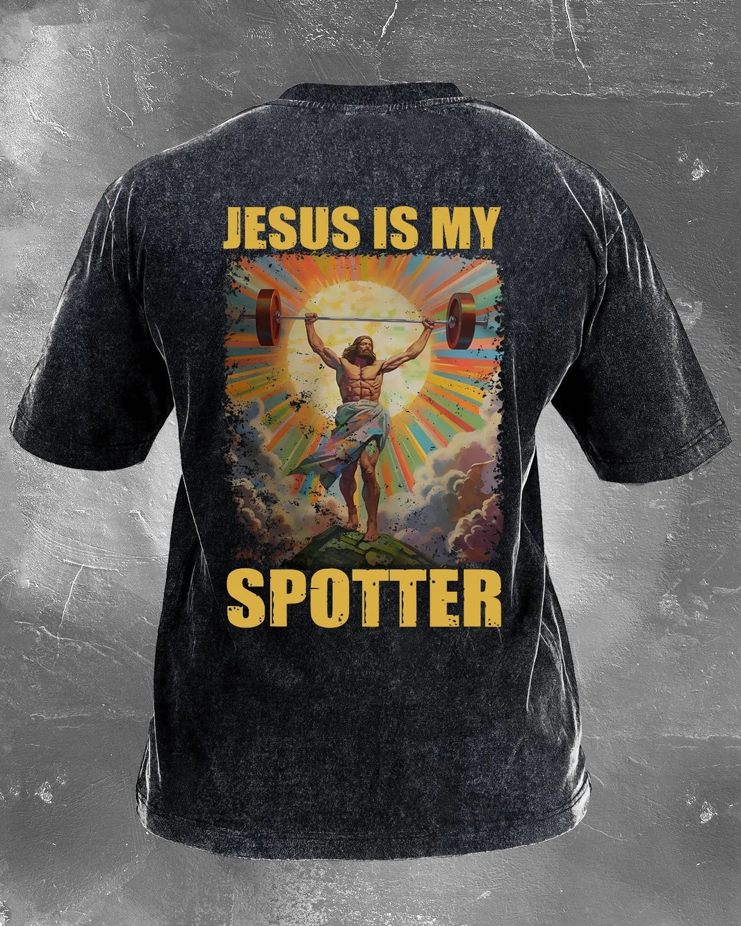 KOSZULKA JESUS IS MY SPOTTER WASHED - Ironfit PL