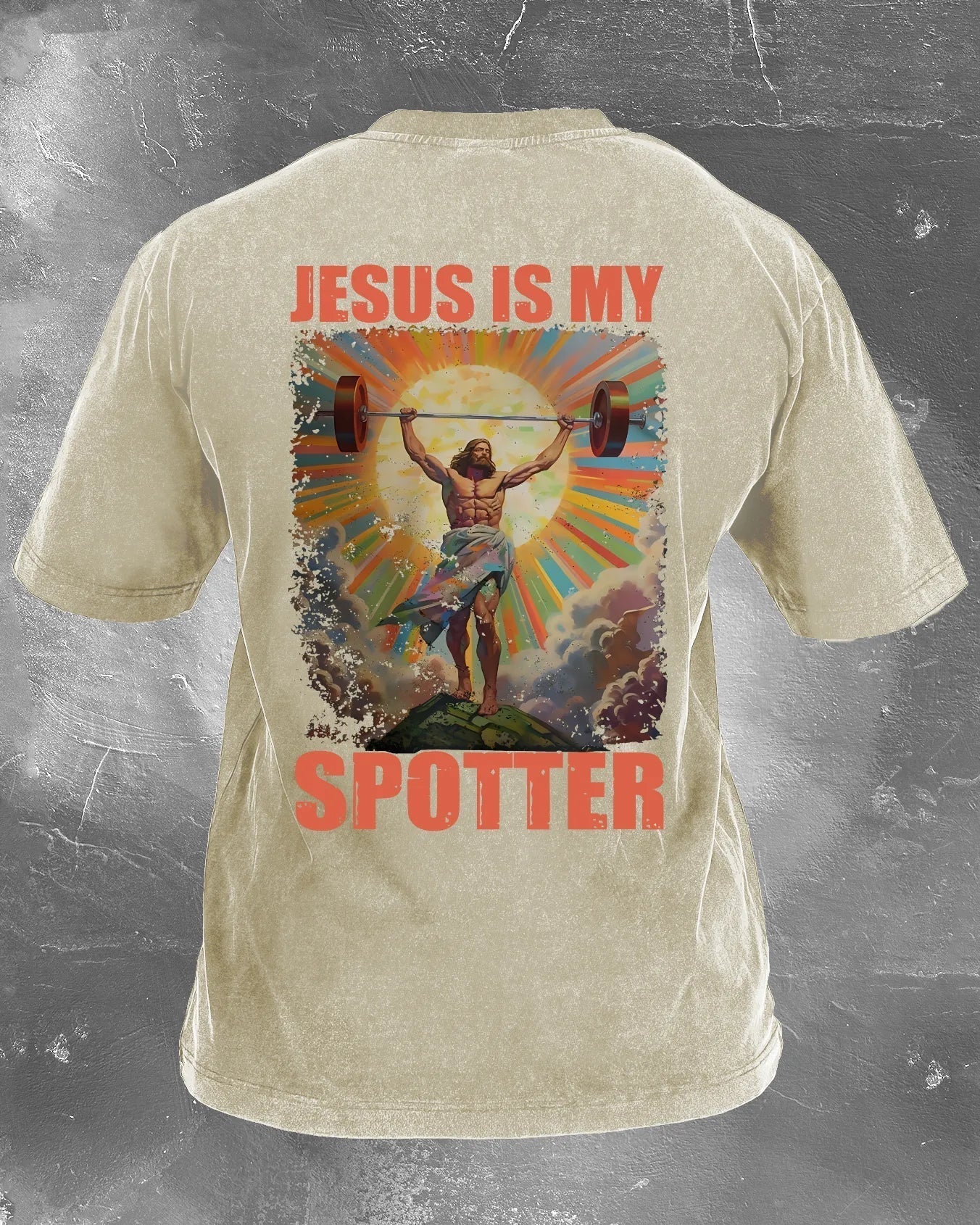 KOSZULKA JESUS IS MY SPOTTER WASHED - Ironfit PL
