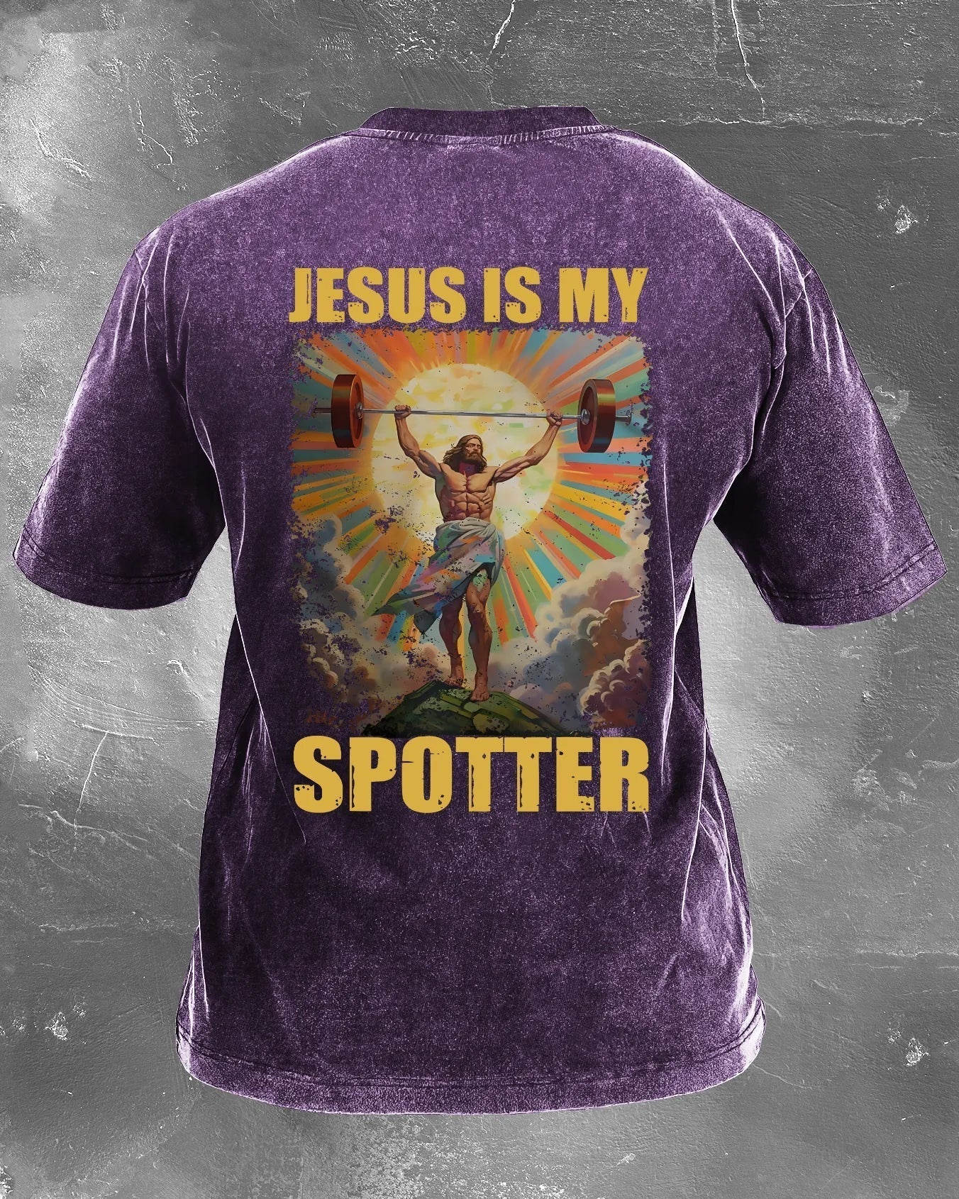 KOSZULKA JESUS IS MY SPOTTER WASHED - Ironfit PL