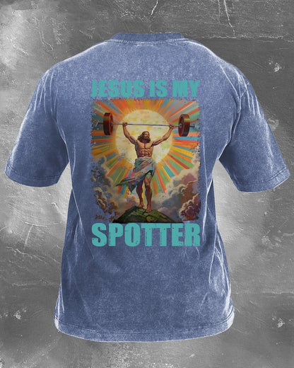 KOSZULKA JESUS IS MY SPOTTER WASHED - Ironfit PL