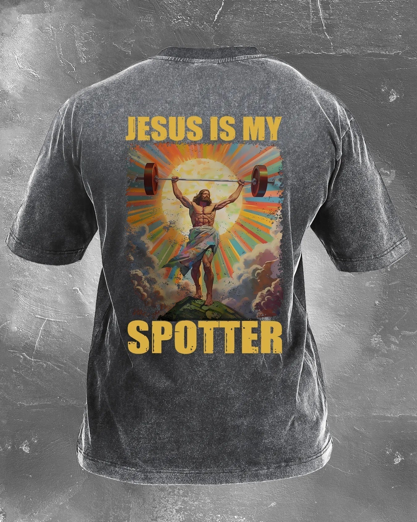 KOSZULKA JESUS IS MY SPOTTER WASHED - Ironfit PL