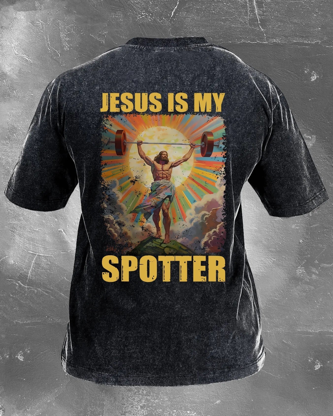 KOSZULKA JESUS IS MY SPOTTER WASHED - Ironfit PL