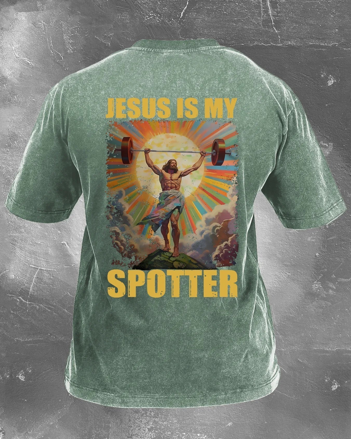 KOSZULKA JESUS IS MY SPOTTER WASHED - Ironfit PL
